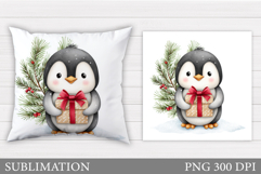 Christmas Penguin Pillow. Christmas Pillow Sublimation Product Image 1