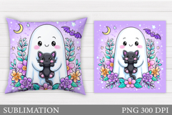 Halloween Ghost Pillow Design. Black Cat Pillow Sublimation Product Image 1