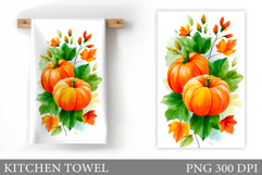 Fall Pumpkin Kitchen Towel. Fall Kitchen Towel Sublimation Product Image 1