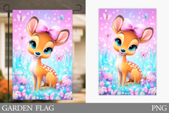 Cute Deer Garden Flag Design. Deer Flowers Garden Flag Product Image 1
