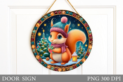 Christmas Squirrel Door Sign. Christmas Door Sign Design Product Image 1