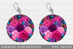 Roses Round Earring Design. Roses Earring Sublimation Product Image 1