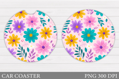 Floral Coaster Design. Flowers Car Coaster Sublimation Product Image 1