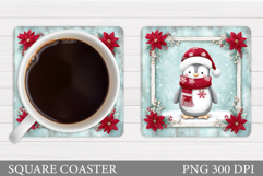 Christmas Penguin Coaster. Christmas Coaster Sublimation Product Image 1