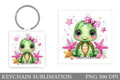Cute Turtle Keychain Sublimation. Sea Turtle Sublimation Product Image 1