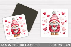 Valentines Gnome Magnet. Valentines Magnet Sublimation Product Image 1
