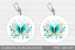 Butterfly Earring Sublimation. Round Earring Butterfly Product Image 1