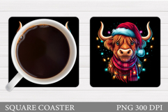 Christmas Cow Coaster. Christmas Cow Coaster Sublimation Product Image 1