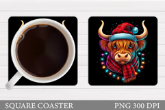 Christmas Cow Coaster. Christmas Cow Coaster Sublimation Product Image 1