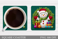 Cute Snowman Coaster Design. Christmas Coaster Sublimation Product Image 1