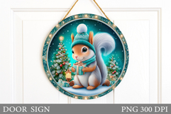 Christmas Squirrel Door Sign. Christmas Door Sign Design Product Image 1
