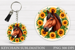Horse Keychain Sublimation. Horse Flowers Keychain Design Product Image 1