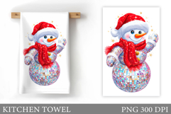 Disco Snowman Kitchen Towel. Christmas Kitchen Towel Design Product Image 1