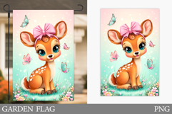 Cute Deer Garden Flag Design. Deer Flowers Garden Flag Product Image 1
