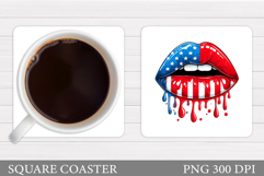 Patriotic Lips Coaster. Patriotic Coaster Sublimation Product Image 1