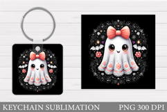 Cute Ghost Keychain Design. Halloween Keychain Sublimation Product Image 1