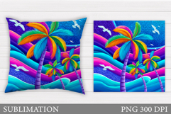 Palm Tree Pillow Sublimation. Summer Pillow Design Product Image 1