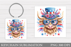 Patriotic Cow Keychain. Patriotic Keychain Sublimation Product Image 1