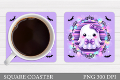 Cute Ghost Coaster Design. Cute Halloween Sublimation Product Image 1