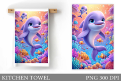 Cute Dolphin Kitchen Towel. Dolphin Sublimation Product Image 1