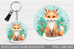 Christmas Fox Keychain. Christmas Keychain Sublimation Product Image 1
