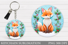 Christmas Fox Keychain. Christmas Keychain Sublimation Product Image 1