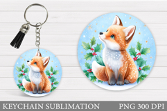 Christmas Fox Keychain. Christmas Keychain Sublimation Product Image 1