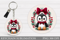 Cute Penguin Keychain Design. Christmas Keychain Sublimation Product Image 1