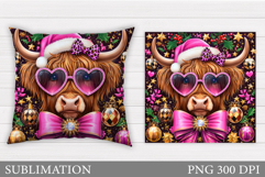 Christmas Cow Pillow Design. Christmas Pillow Sublimation Product Image 1