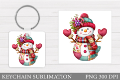 Cute Snowman Keychain Sublimation. Christmas Keychain Design Product Image 1