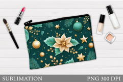 Poinsettia Cosmetics Bag Design. Christmas Makeup Bag Design Product Image 1