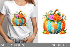 Floral Pumpkin T-Shirt Design. Pumpkin Sublimation Product Image 1