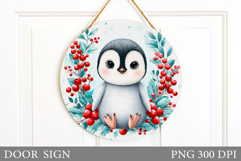 Christmas Penguin Door Sign. Christmas Door Sign Design Product Image 1