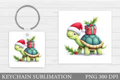 Christmas Turtle Keychain. Christmas Keychain Sublimation Product Image 1