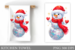 Disco Snowman Kitchen Towel. Christmas Kitchen Towel Design Product Image 1
