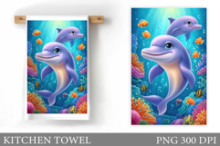 Cute Dolphin Kitchen Towel. Dolphin Sublimation Product Image 1