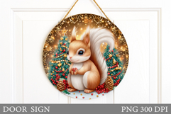 Christmas Squirrel Door Sign. Christmas Door Sign Design Product Image 1