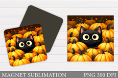 Black Cat Magnet Sublimation. Cat Halloween Magnet Design Product Image 1