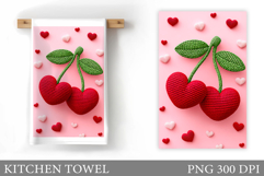 Crochet Cherry Kitchen Towel. Crochet Cherry Sublimation Product Image 1