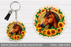 Horse Keychain Sublimation. Horse Flowers Keychain Design Product Image 1