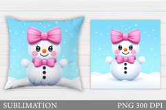Cute Snowman Pillow Sublimation. Christmas Pillow Design Product Image 1