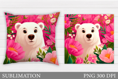 Cute Bear Pillow Design. Cute Bear Flowers Sublimation Product Image 1