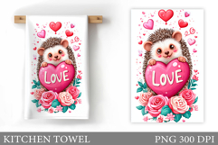 Valentine Hedgehog Kitchen Towel. Valentines Kitchen Towel Product Image 1