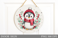 Christmas Penguin Door Sign. Christmas Door Sign Design Product Image 1