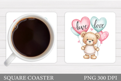 Valentines Bear Coaster. Valentines Coaster Sublimation Product Image 1