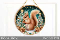 Christmas Squirrel Door Sign. Christmas Door Sign Design Product Image 1