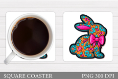 Cute Bunny Coaster Design. Spring Bunny Coaster Sublimation Product Image 1