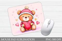 Valentines Bear Mouse Pad. Cute Bear Hearts Mouse Pad Design Product Image 1