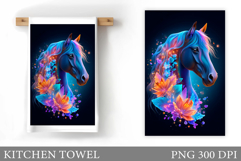 Horse Kitchen Towel Design. Cute Horse Flowers Sublimation Product Image 1