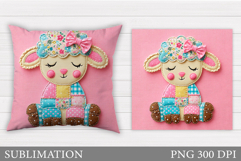 Cute Lamb Pillow Design. Lamb Flowers Pillow Sublimation Product Image 1